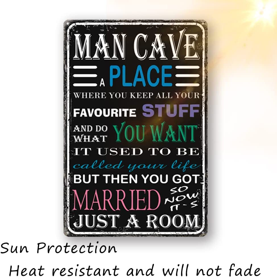 Man Cave Decor Furniture - Vintage Man Cave Tin Metal Sign Flags Funny Gifts Cute Stuff Suitable Wall of Home Garage Backyard Parking - Cool Stuff for Your Room Decorate Unique Accessories 7.9X11.8 Inch - Men Cave Place Stuff Retro
