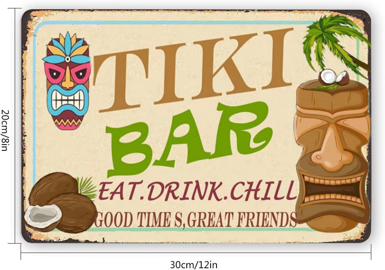 Tiki Bar Sign Man Cave Decor Metal Backyard Patio Accessories and Decor Beer Signs for Bar Metal Vintage Bar Sign 12X8 Inch
