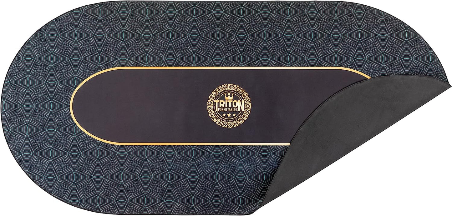 Triton™ Premium Portable Poker Table Mat 10 Player Blue - Multi-Spandex Fabric Rubber Portable Poker Game Mat with Zippered Oxford Fabric Carry Bag - 77.75" L X 35.5" W