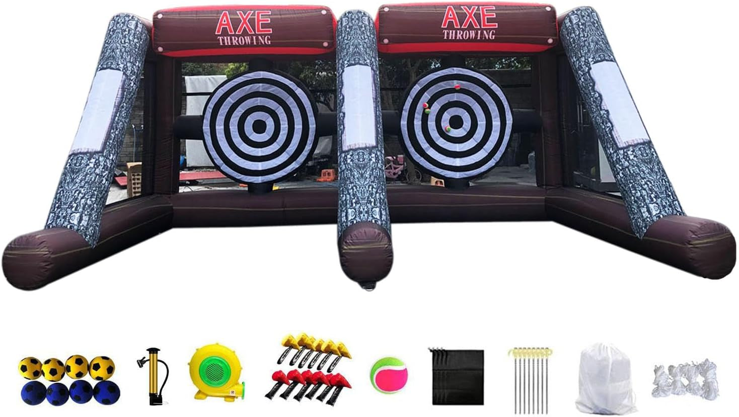 Inflatable Axe Throwing Game + Inflatable Ball Toss Target Dart Board for Backyard/Birthday/School/Team/Party Events