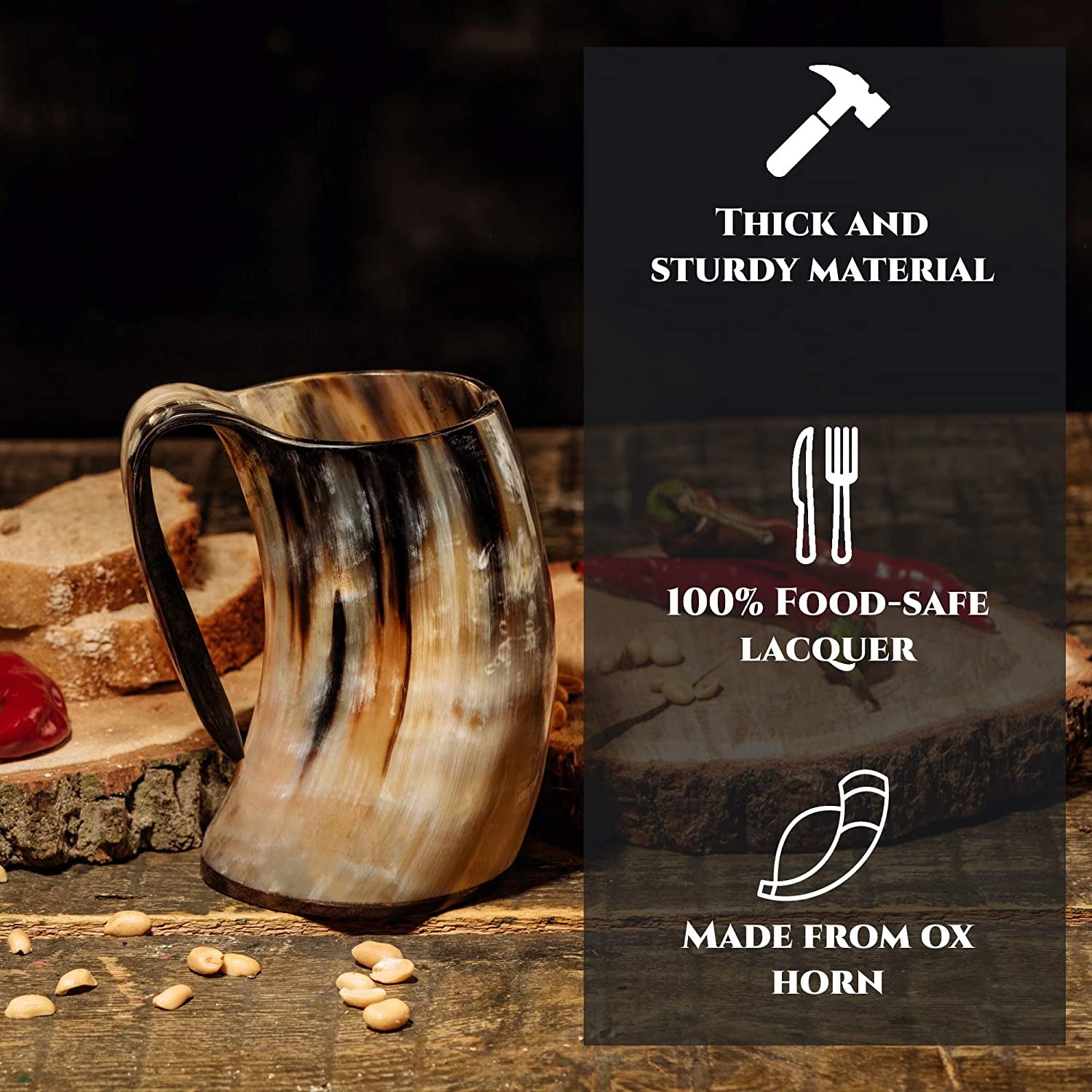 Viking Drinking Horn Mug, 15-20 Oz Natural Ox Horn Cup & Cofee Stein | Cool Unique Beer Gift for Men and Women, Home Decor Accessories | Medieval Shot Glasses for Ale, Mead, Whiskey, Alcohol