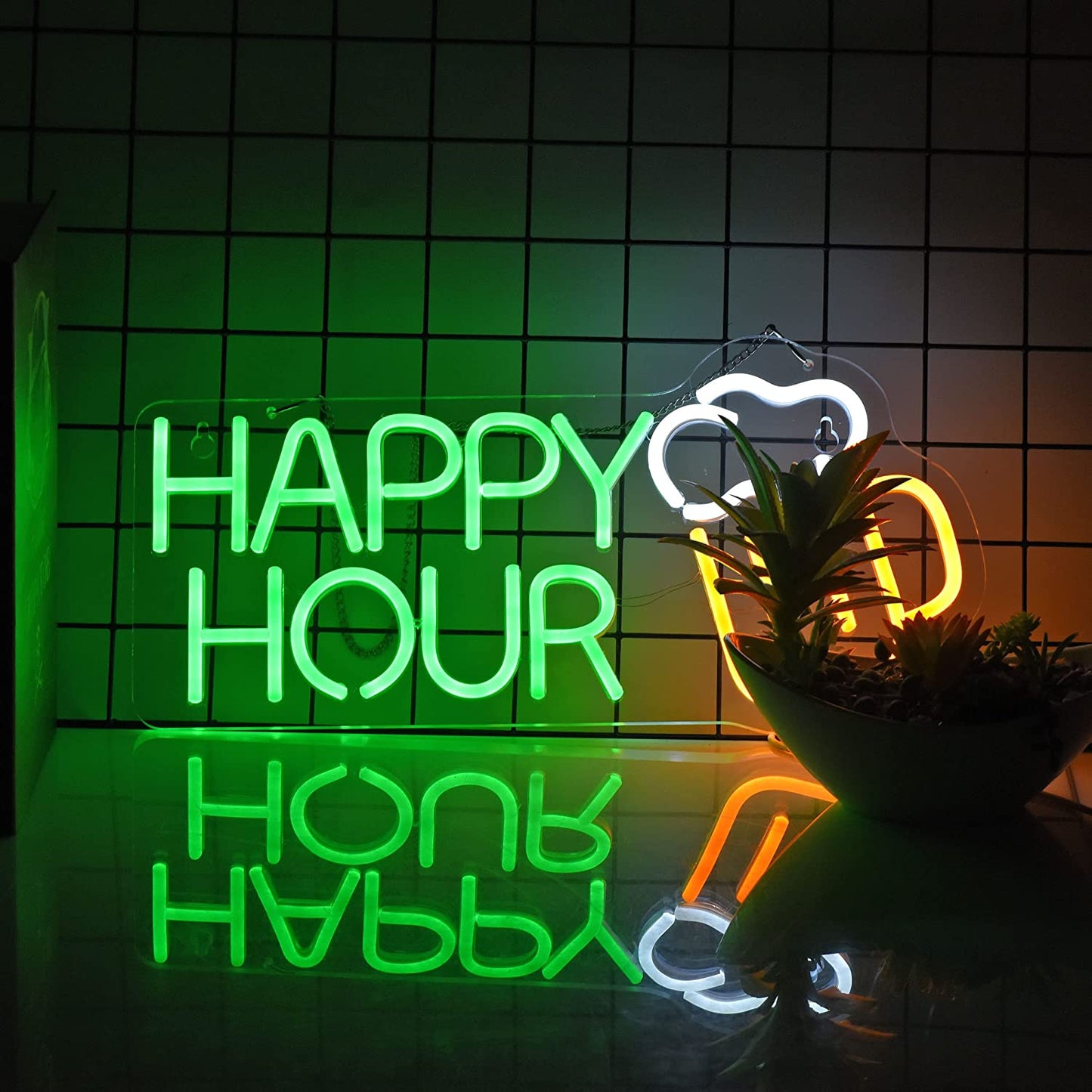 Happy Hour Neon Sign Bar Man Cave Club Bedroom LED Dimmable Neon Lights Signs for Office Hotel Pub Cafe Wedding Birthday Party Man Cave Neon Light Art Wall Lights(17X8Inch)