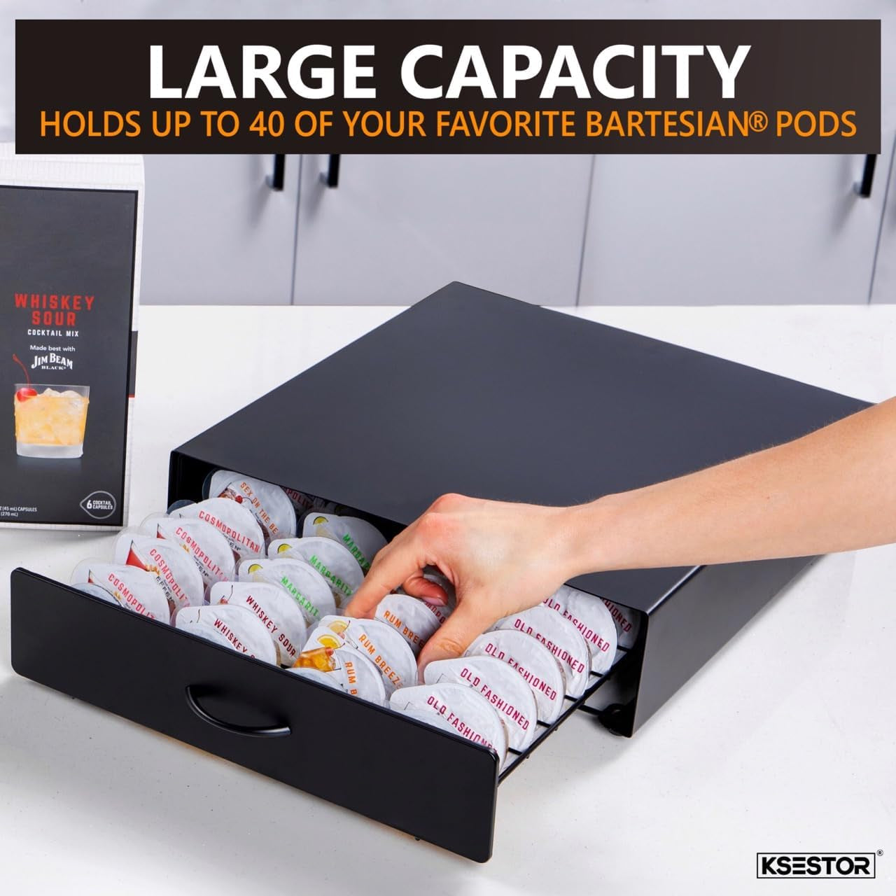 Premium Storage Drawer for Bartesian Capsules by  - Holds up to 40 Bartesian Pods - Sturdy and Stackable Bartesian Pod Holder - Bartesian - Bartesian Machine