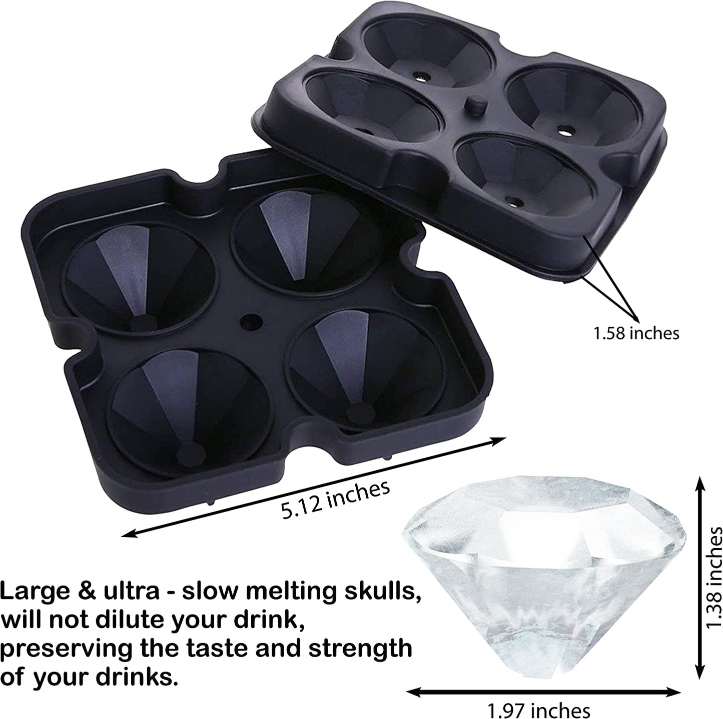 Ice Molds - Silicone Ice Cube Tray with Lid - Fill and Release Ice Maker - Cute and Fun Shape Multipurpose Molds - Great for Parties and Events (Diamond)