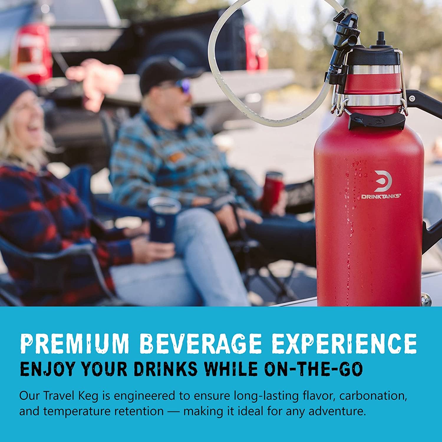 ® Travel Keg - 64 Oz Growler with CO2 Dispensing Keg Cap for Carbonated Craft Beverages; Camping, Tailgating, Bottle Shares, Bbqs, Boating & Adventure (Crimson)