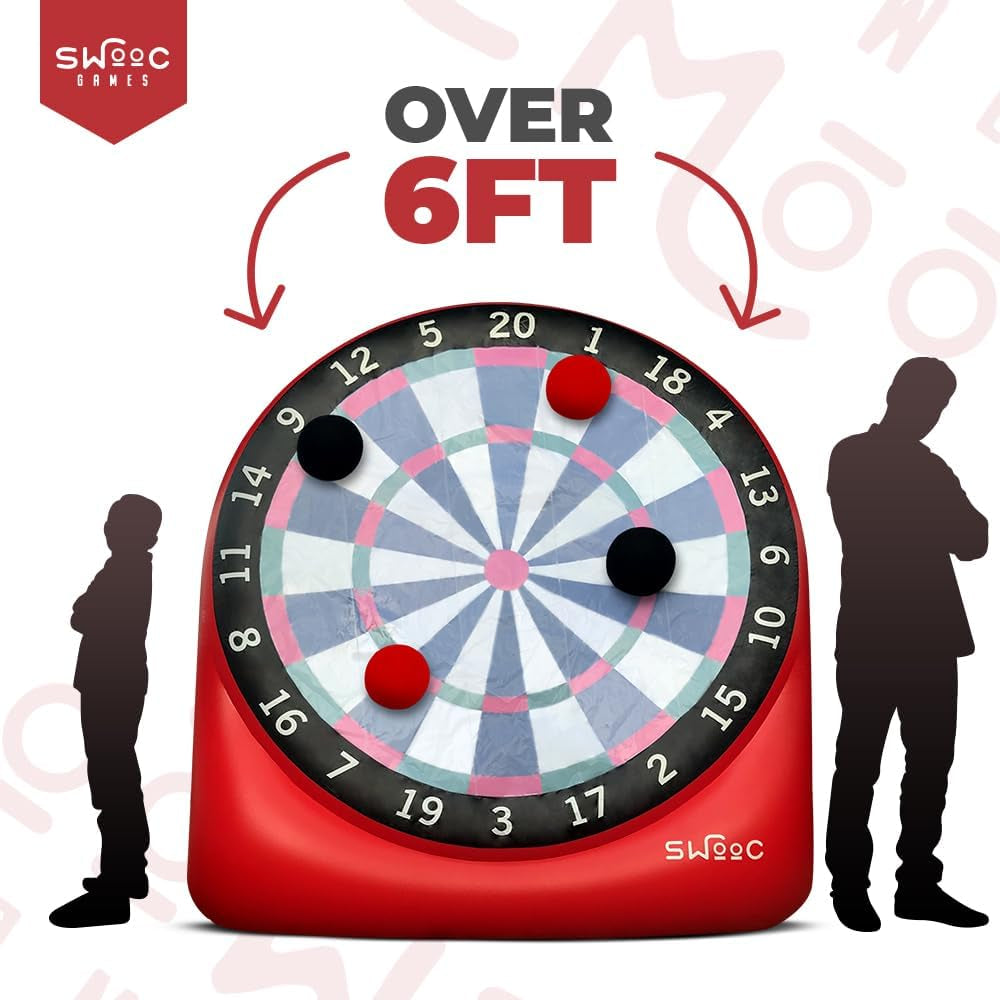 Games - Giant Kick Darts (Over 6Ft Tall) with over 15 Games Included - Giant Inflatable Outdoor Dartboard with Soccer Balls, Air Pump & Score Card - Jumbo Foot Darts Game with Big Target (Red)