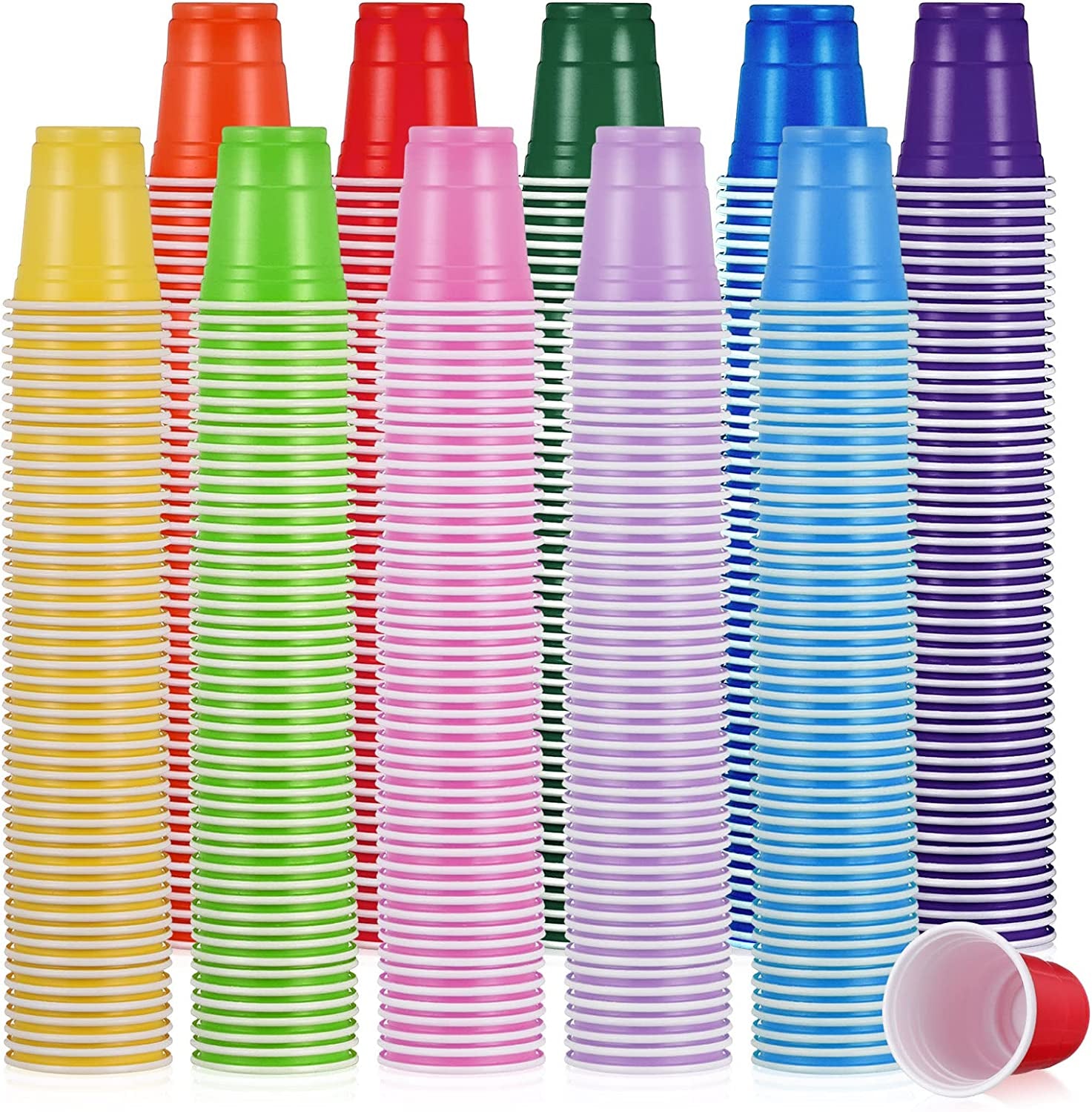 1000 Packs Plastic Shot Glasses 2Oz/ 60Ml Disposable Shot Glasses Bulk Assorted Party Shot Cup for Kids Birthday Wedding Holiday Party Restaurant Kitchen BBQ Picnic Camping Daily Life,10 Color