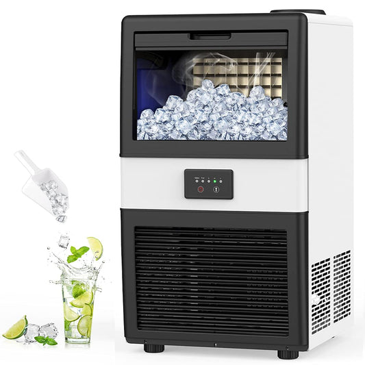 Ice Maker Commercial - 70Lbs/24H Ice Machine 32 Ice Cubes in 11-20 Minutes, Freestanding Cabinet Ice Maker with 13 Lbs Storage Bin, 2 Ways Add Water for Bar Home Office Restaurant