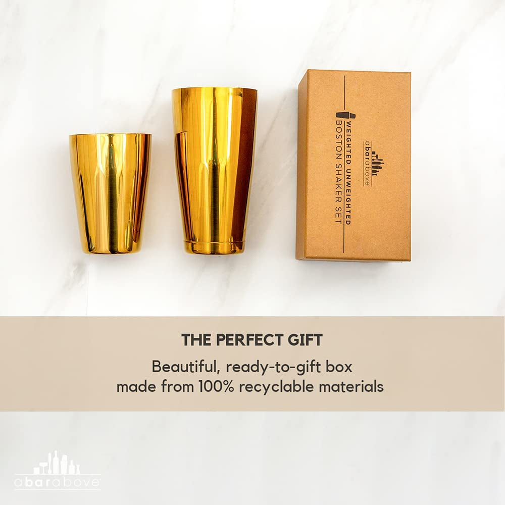 Gold Boston Shakers - Two-Piece Professional Cocktail Shakers Weighted & Unweighted 18Oz Martini Drink - Gold Finish - Made from Stainless Steel 304