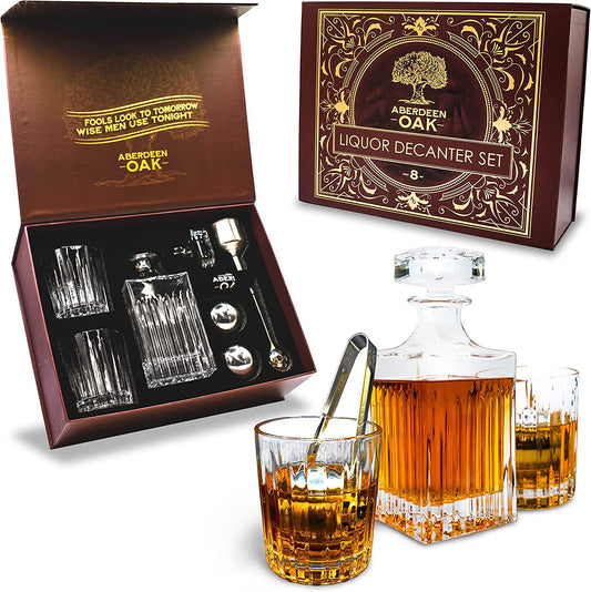 Whiskey Decanter Set with Glasses and Bar Accessories - Birthday Gifts for Men and Women, Groomsmen Gifts, Wedding Gifts for Couple, Bar Decor, or Man Cave Decor, Whisky Decanter & Glass Set