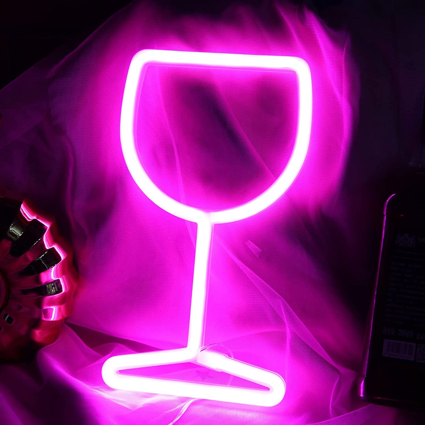 Neon Signs Wine Glass Lights - Bar Restaurant Nightclub Beach Shop Holiday Celebration Party Neon Lights, LED Home Decor Neon Signs Wine Cellar Accessories (Pink)