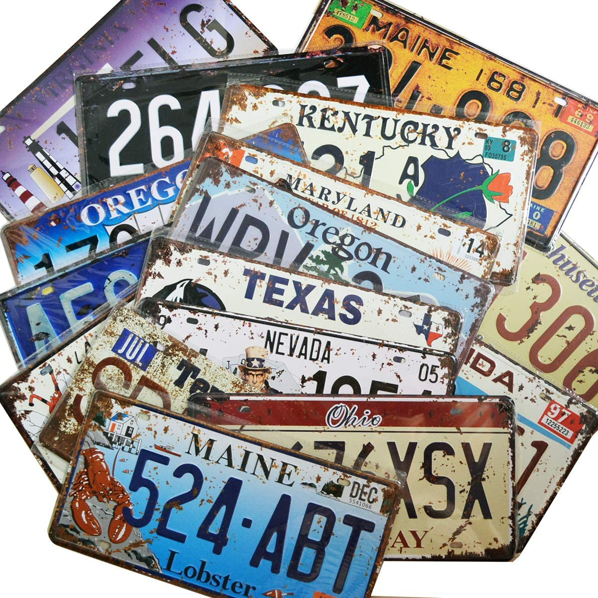 24 Pieces Assorted Replica Car Number Tags, Embossed Prop License Plates, Home Wall Automobile Bar Garage Man Cave Decoration, 6X12 Inch