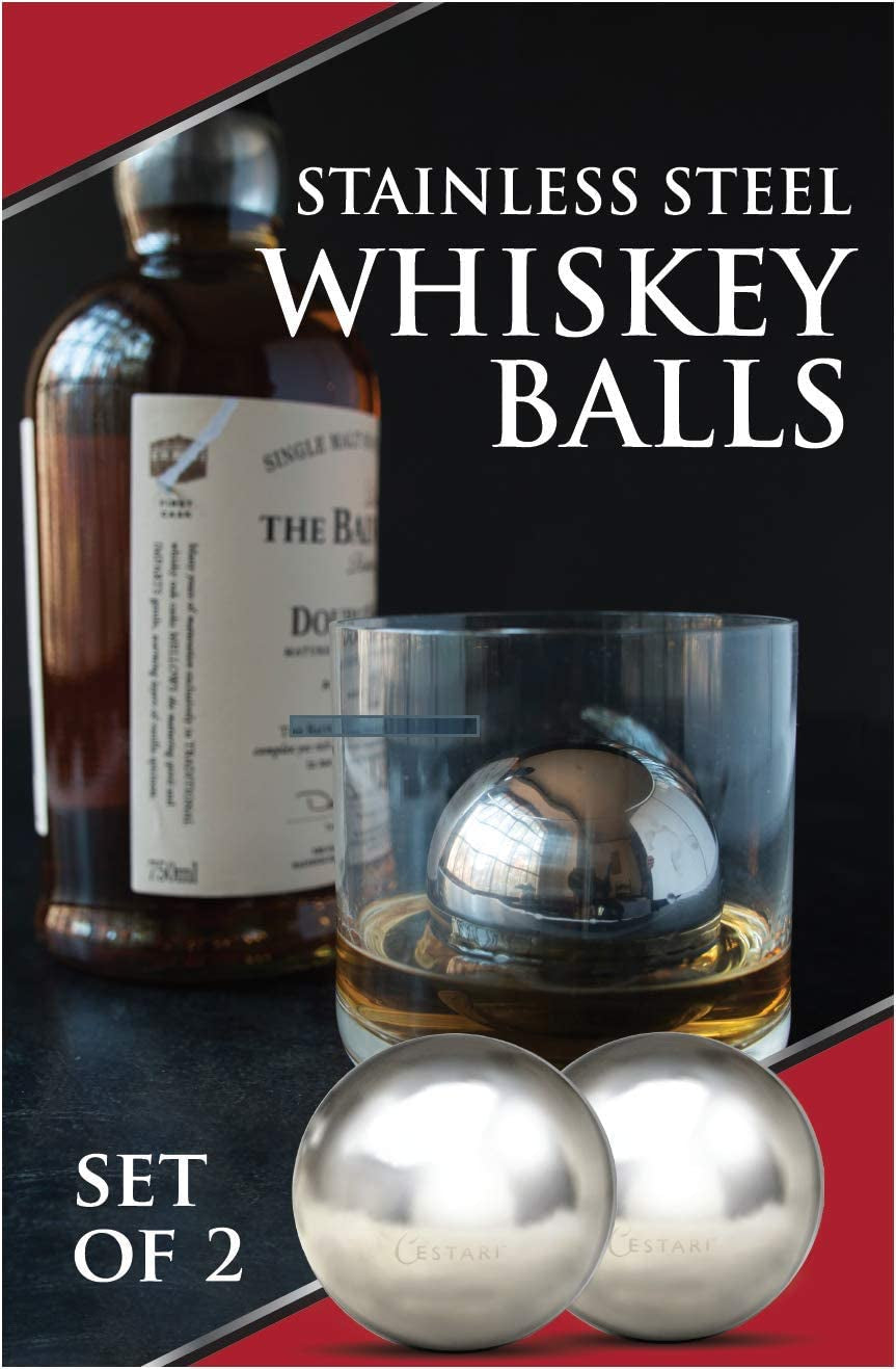 Whiskey Ball - Reusable Stainless Steel Ice Sphere - Scotch,Vodka,Wine Ice Chiller Stocking Stuffer - Ice Cube Metal Whiskey Stones Ball Won'T Dilute Your Drink - Whiskey Drink Coolers Gift - Set of 2