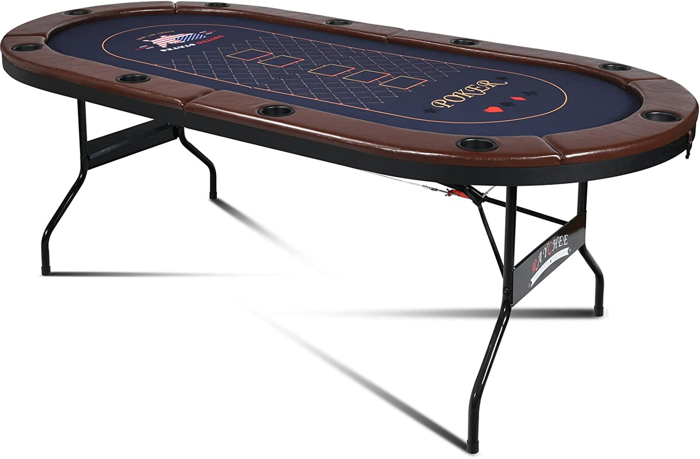 8 Player Foldable Poker Table, Texas Holdem Table, Folding Leisure Game Table, Portable Casino Table for Game Room with Padded Rails and Cup Holders (Brown, 71 Inch)