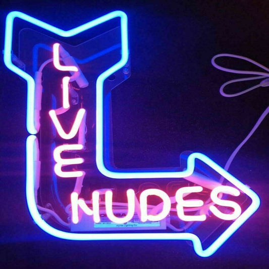 Queen Sense 14" Live Nudes Arrow Neon Sign Acrylic Man Cave Handmade Neon Light 114LNARA