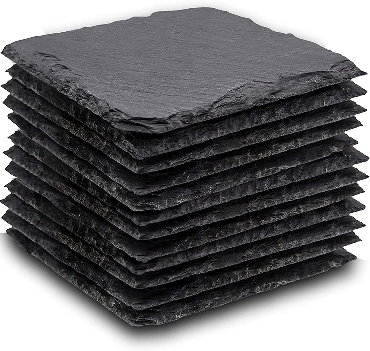 Slate Coasters,  4 Inch 12 Pieces round Black Stone Coasters with Anti-Scratch Backing for Bar, Kitchen Home Decor, Table, Cup, DIY, Housewarming Gift