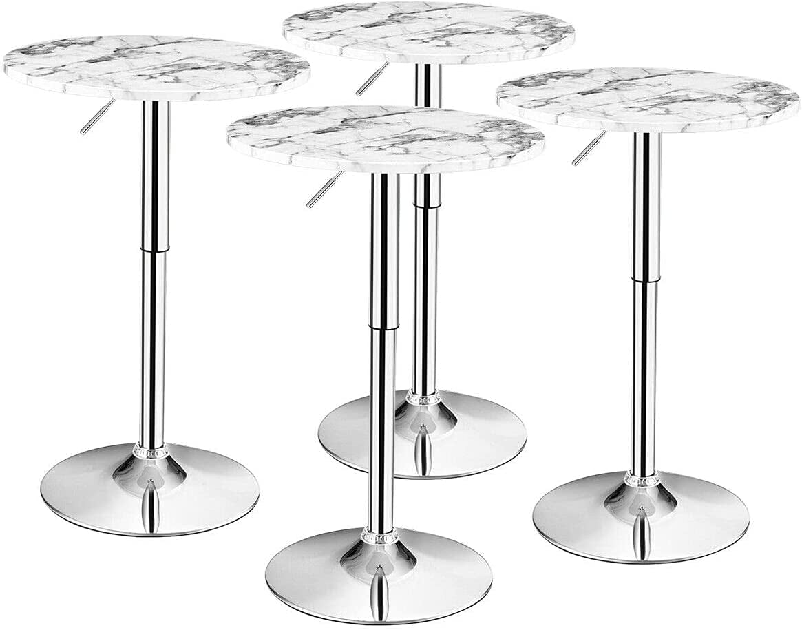 round Pub Table Height Adjustable, 360° Swivel Cocktail Pub Table with Sliver Leg and Base for Home, Office Bar Table (White) (1)