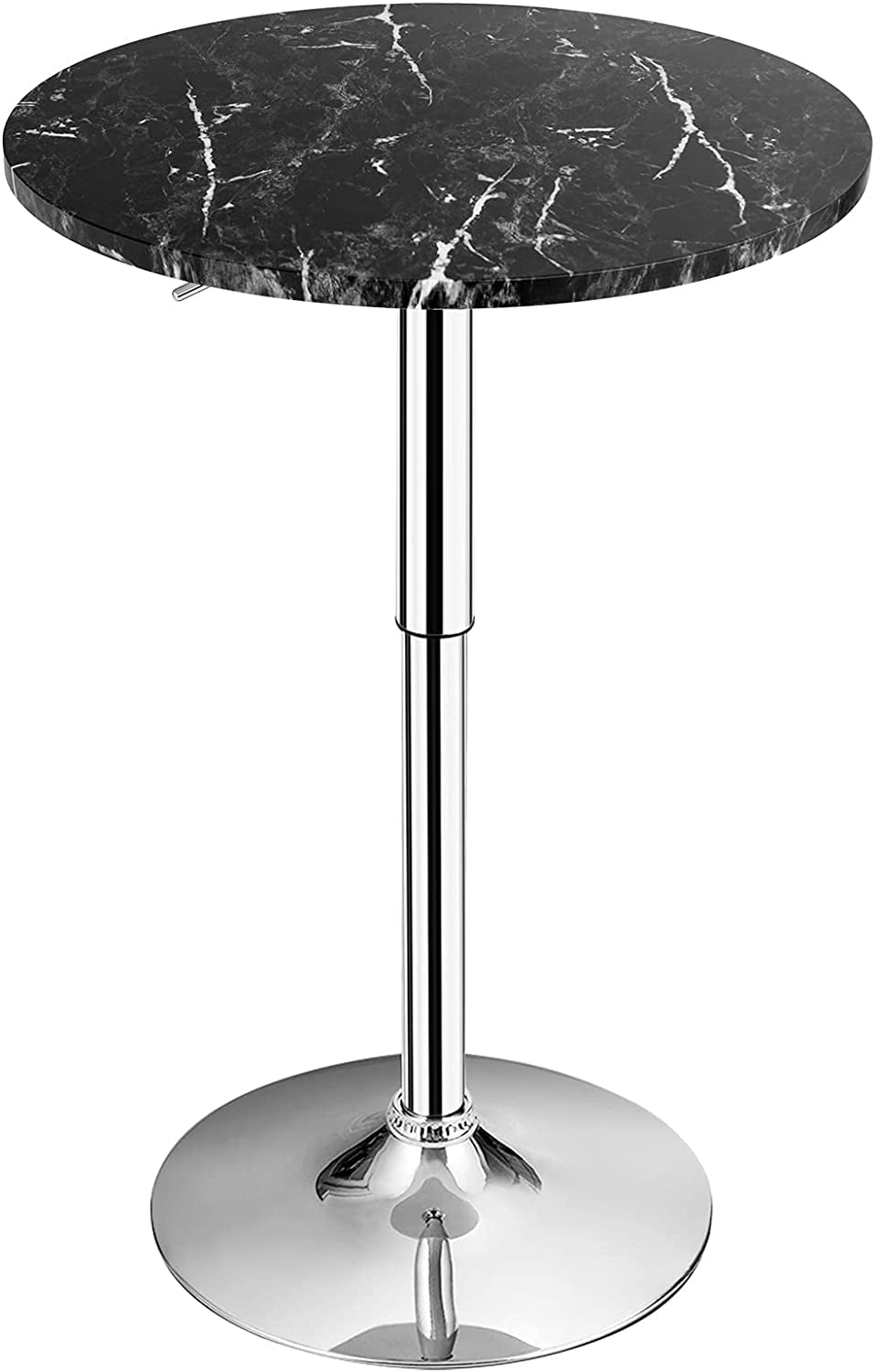 round Pub Table Height Adjustable, 360° Swivel Cocktail Pub Table with Sliver Leg and Base for Home, Office Bar Table (White) (1)