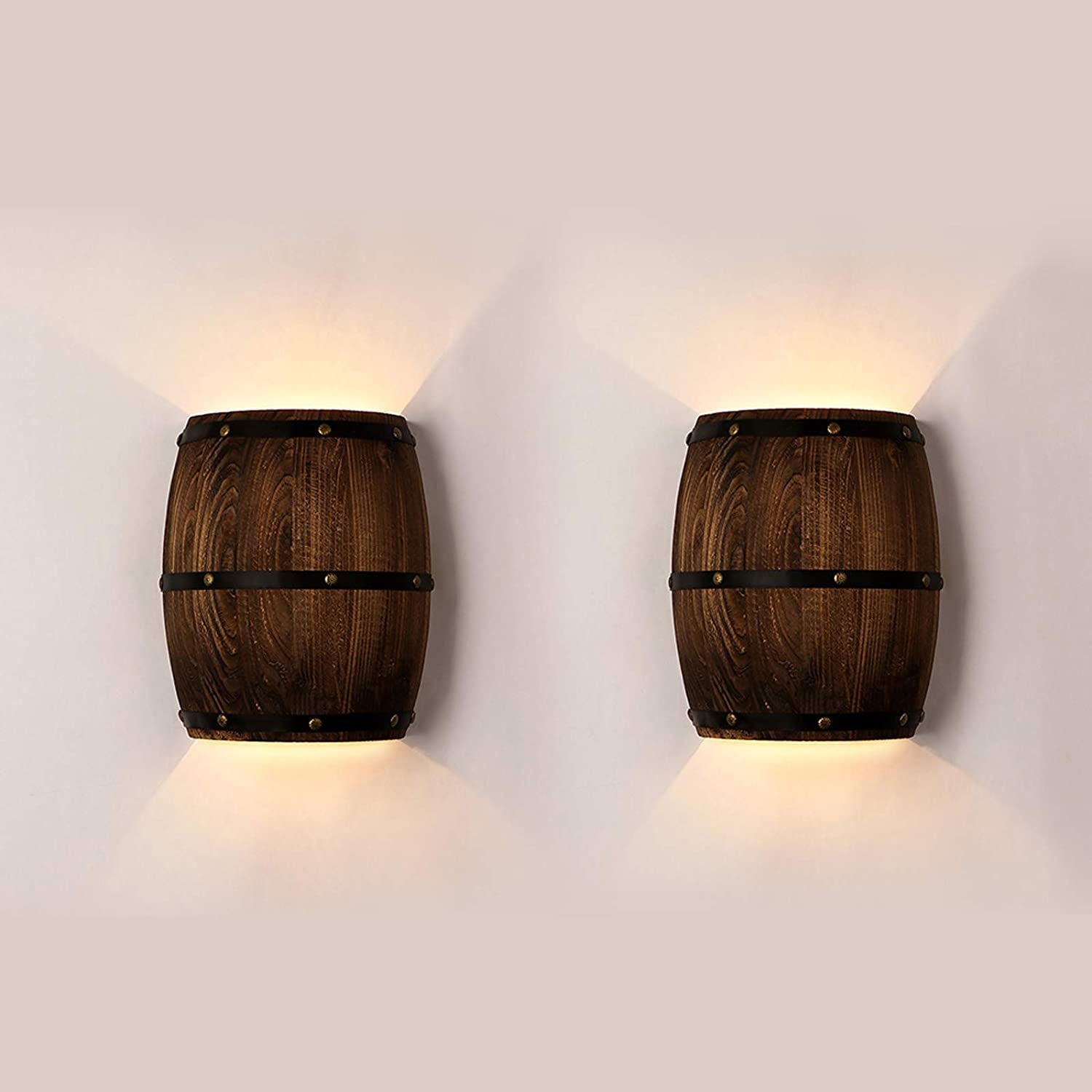Antique 2 Pack Wood Wine Barrel Wall Sconce Lighting Fixture up and down Indoor Wall Lamps for Bar Area Steampunk Theme