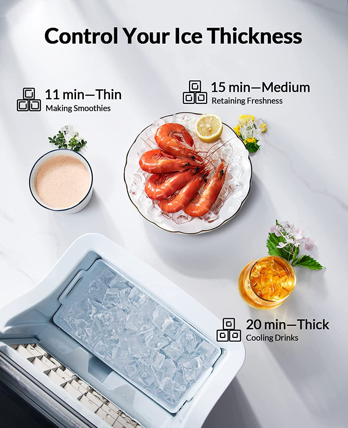 Countertop Ice Maker, 45Lbs per Day, 24Pcs Ice Cubes in 13 Min, 2 Ways to Add Water, Auto Self-Cleaning, Stainless Steel Ice Machine for Home Office Bar Party