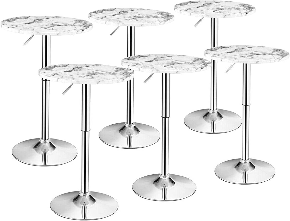 round Pub Table Height Adjustable, 360° Swivel Cocktail Pub Table with Sliver Leg and Base for Home, Office Bar Table (White) (1)