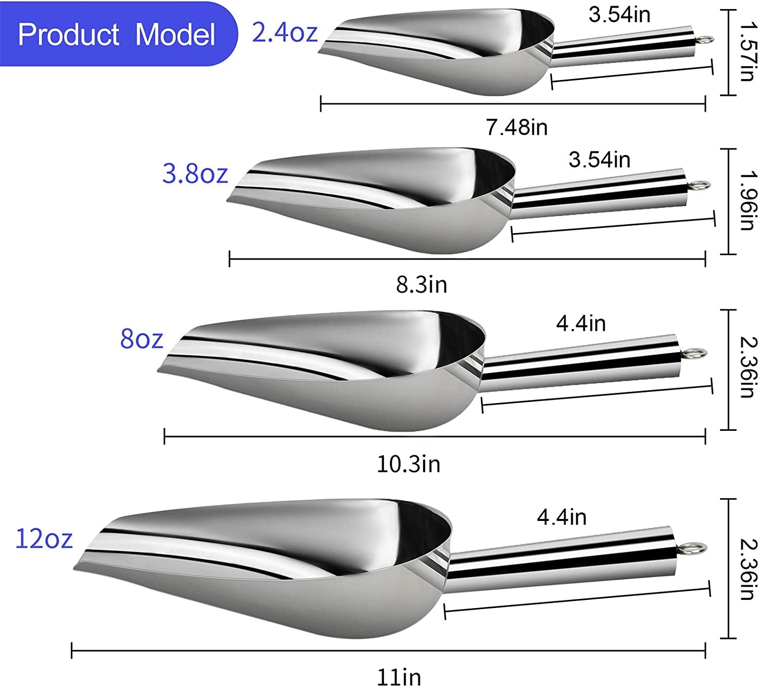 Stainless Steel Ice Scoop,Multipurpose Ice Scoop for Kitchen,Restaurant,For Ice Machine (3.8 Ounces)