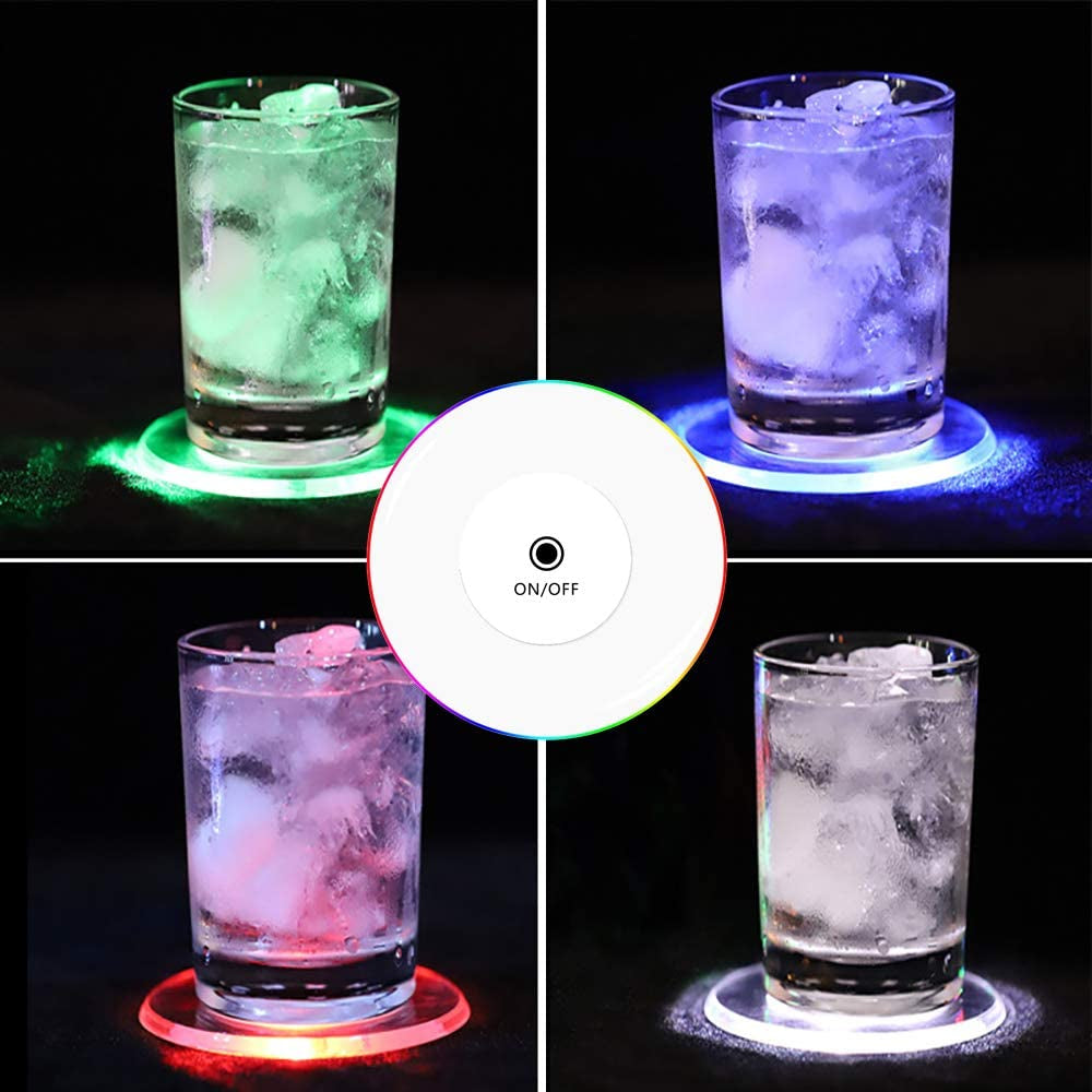 6 Pieces LED Coasters for Drinks, Light up Coasters ON/OFF Disposable round Coasters for Drinks, Acrylic Coasters for Beer Cocktail Parties Weddings Bar Christmas, Cool White LED Coasters