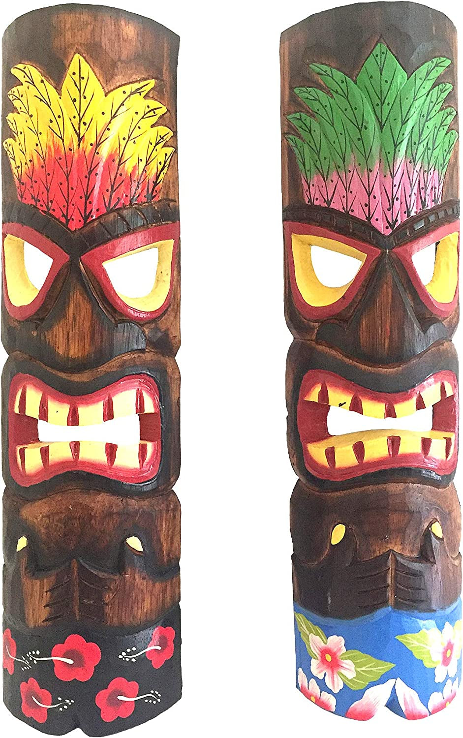 Wood Carved Tiki Mask Hawaiian Polynesian Beach Style African Tribal Wall Decor - LARGE 20"