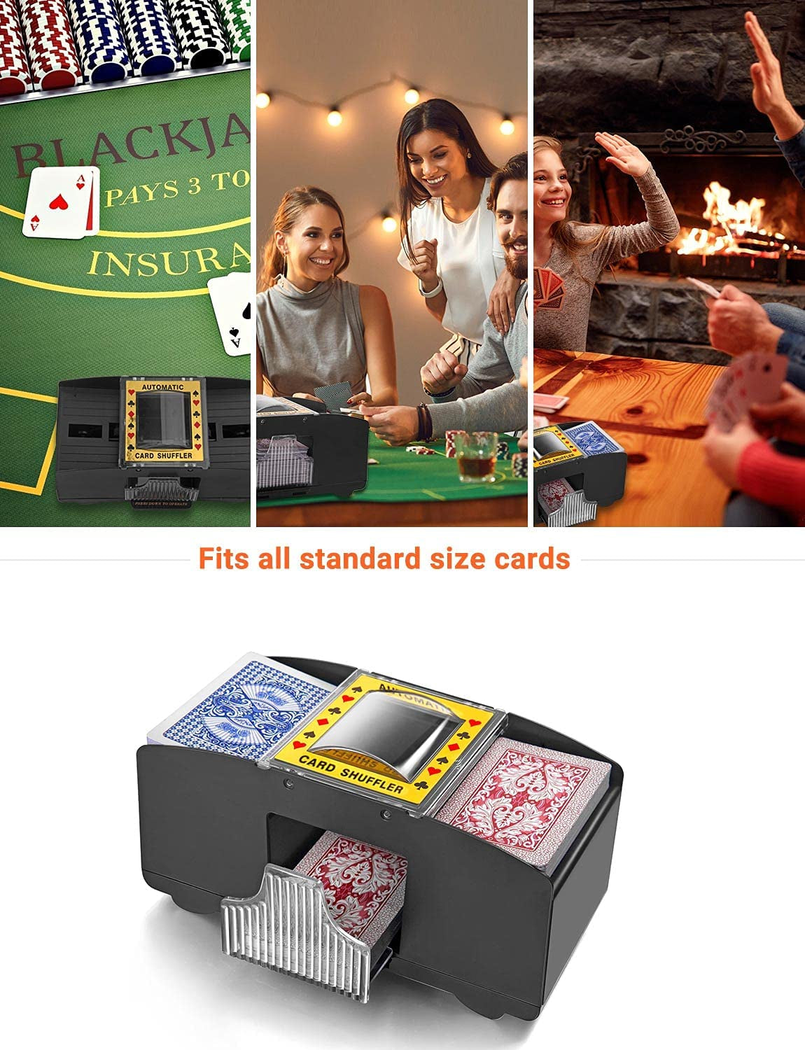 Automatic Poker Card Shuffler 1-2 Decks Battery Operated Electric Poker Shuffler Card Shuffler for Porker Home Card Games Tables, Rummy Blackjack