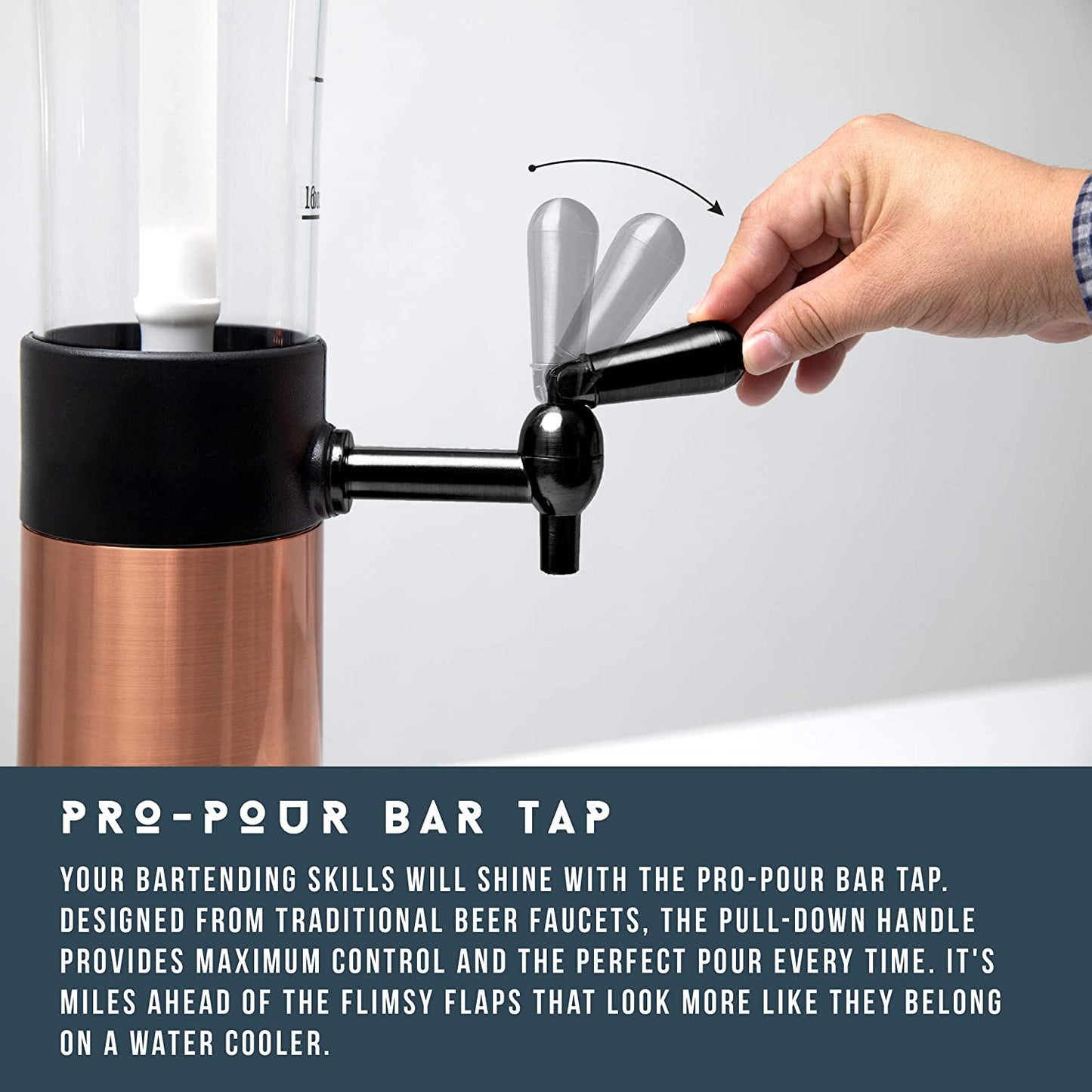 Beer Tower Drink Dispenser with Pro-Pour Tap and Freeze Tube to Keep Beverages Ice Cold, Perfect for Parties and Gameday, Home Bar Accessories, 2.75 Qt./2.6 L, Copper Finish, Holiday Gift
