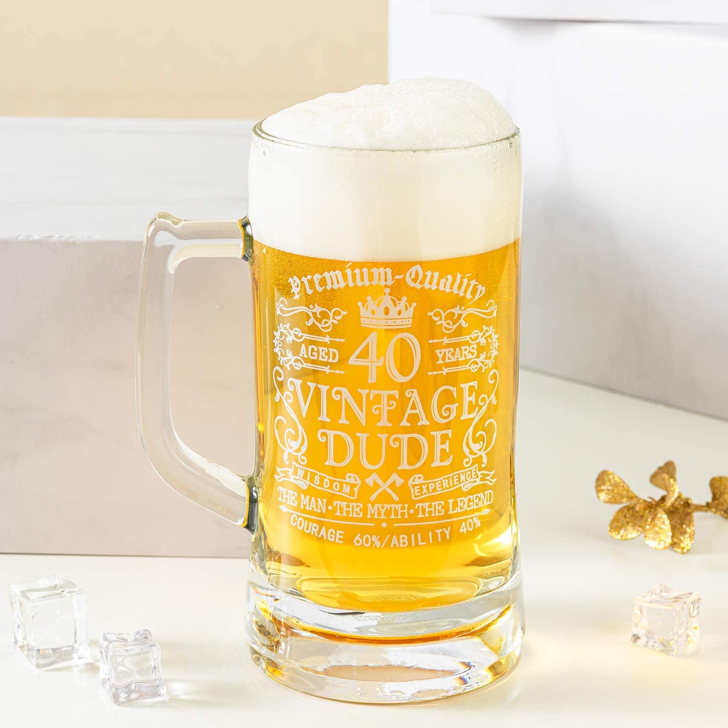 40Th Birthday Vintage Dude Beer Mug for Men 40 Years Old Gift 21 Oz Birthday Beer Glass for Him, Husband, Father, Brother Friends Uncle Coworker, Large Capacity Beer Mug Gift, with Box