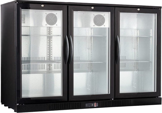 3-Door Glass Front Back Bar Beverage Cooler; 54" Wide, Counter Height Refrigerator