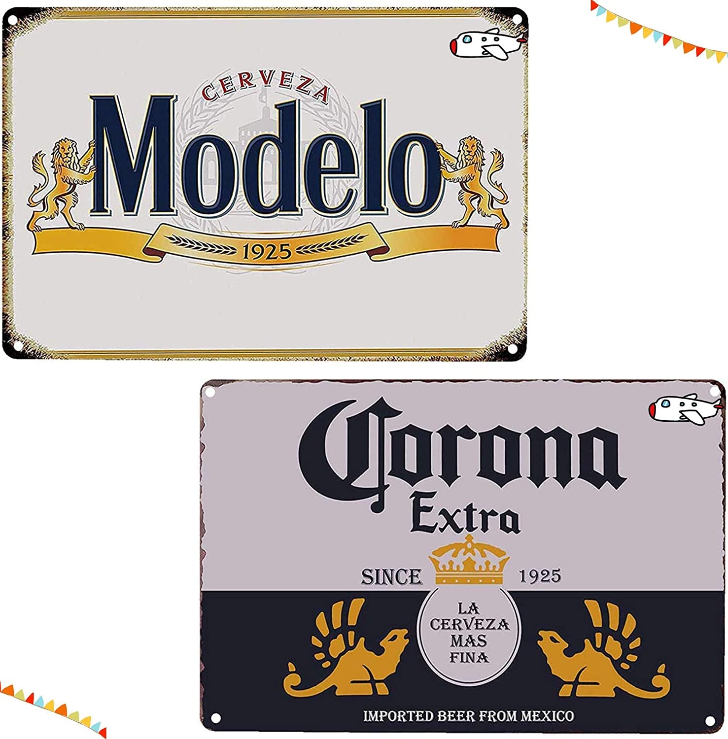 Bundle: Beer Signs - Beer Signs for Man Cave and Bar Rules 2 Pieces Antique Gas Signs Man Cave Shed Office Craft Room Living Room Backyard Signs