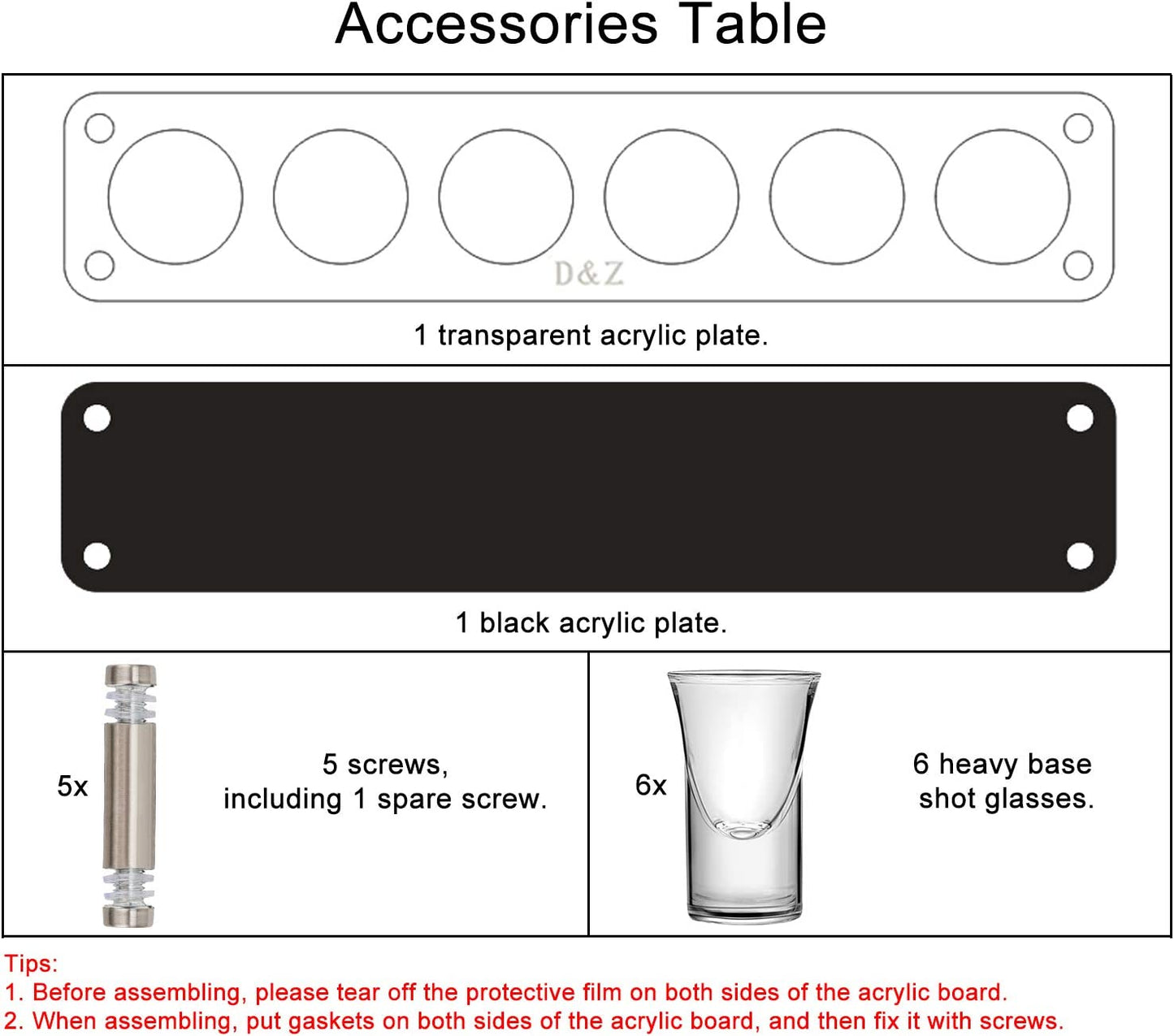 Shot Glass Holder with 6 Heavy-Base Shooter Glasses, Assembled Acrylic Server for Restaurant, Bar, Family Gathering, 1 Oz ( 30 Ml ) Tasting Glass for Tequila, Vodka, Whiskey, Beer, Wine, Soju