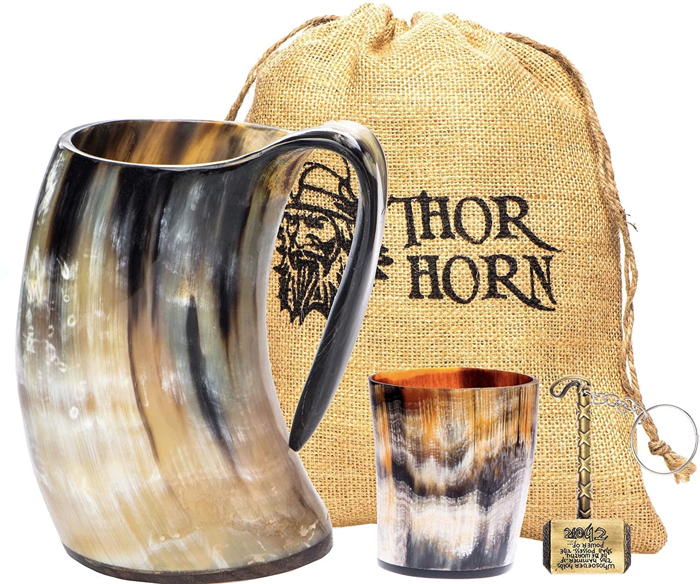 Viking Drinking Horn Mug, 15-20 Oz Natural Ox Horn Cup & Cofee Stein | Cool Unique Beer Gift for Men and Women, Home Decor Accessories | Medieval Shot Glasses for Ale, Mead, Whiskey, Alcohol