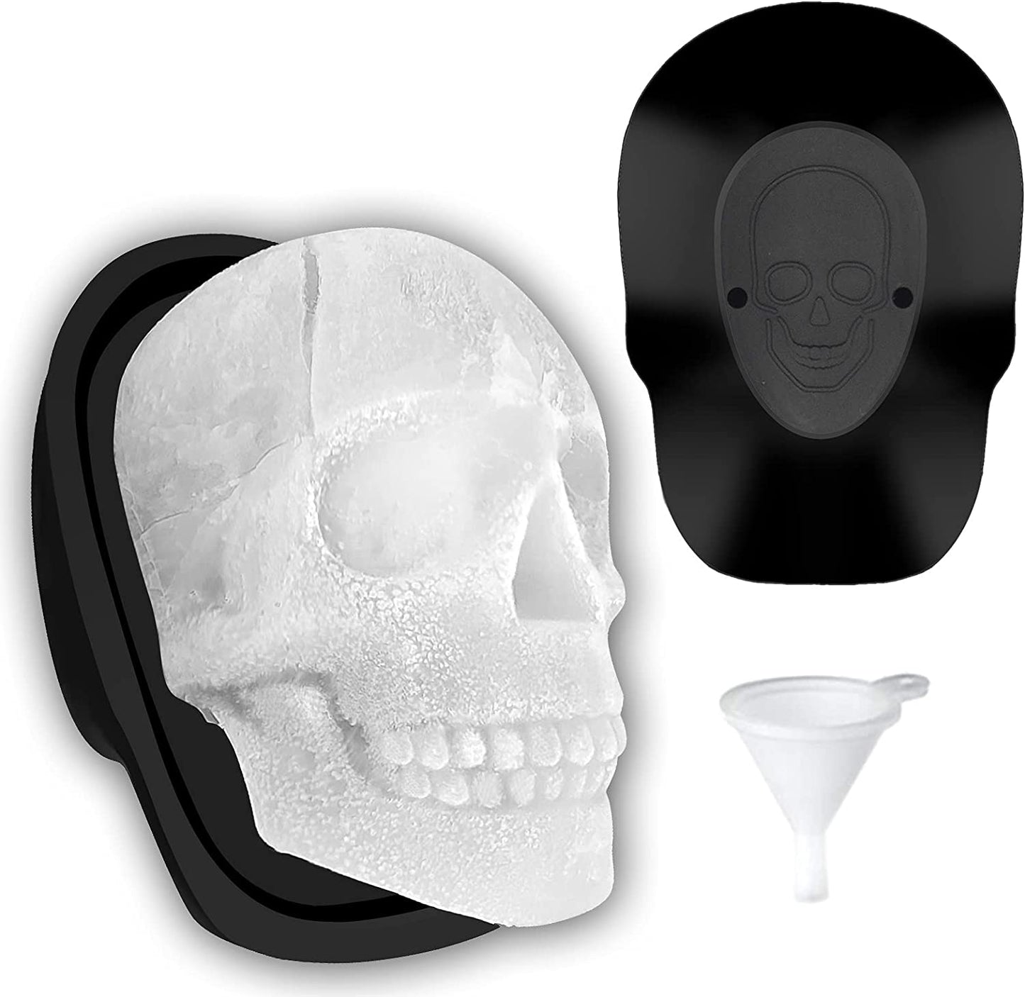 Extra Large 3D Skull Ice Cube Mold Silicone Ice Molds for Whiskey Skull Ice Cube Trays with Funnel for Big Mouth Cup Skull Ice Maker with Resin Chocolate Sugar Whiskey Ice Mold for Parties