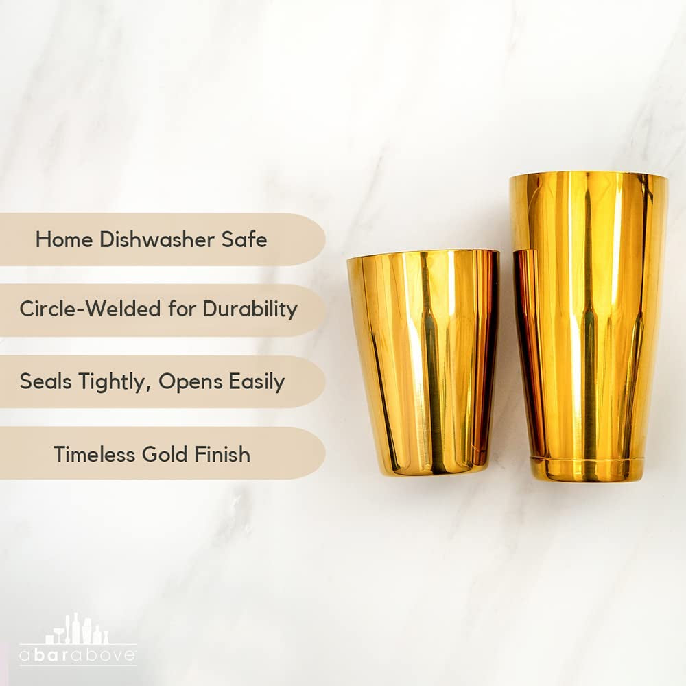 Gold Boston Shakers - Two-Piece Professional Cocktail Shakers Weighted & Unweighted 18Oz Martini Drink - Gold Finish - Made from Stainless Steel 304