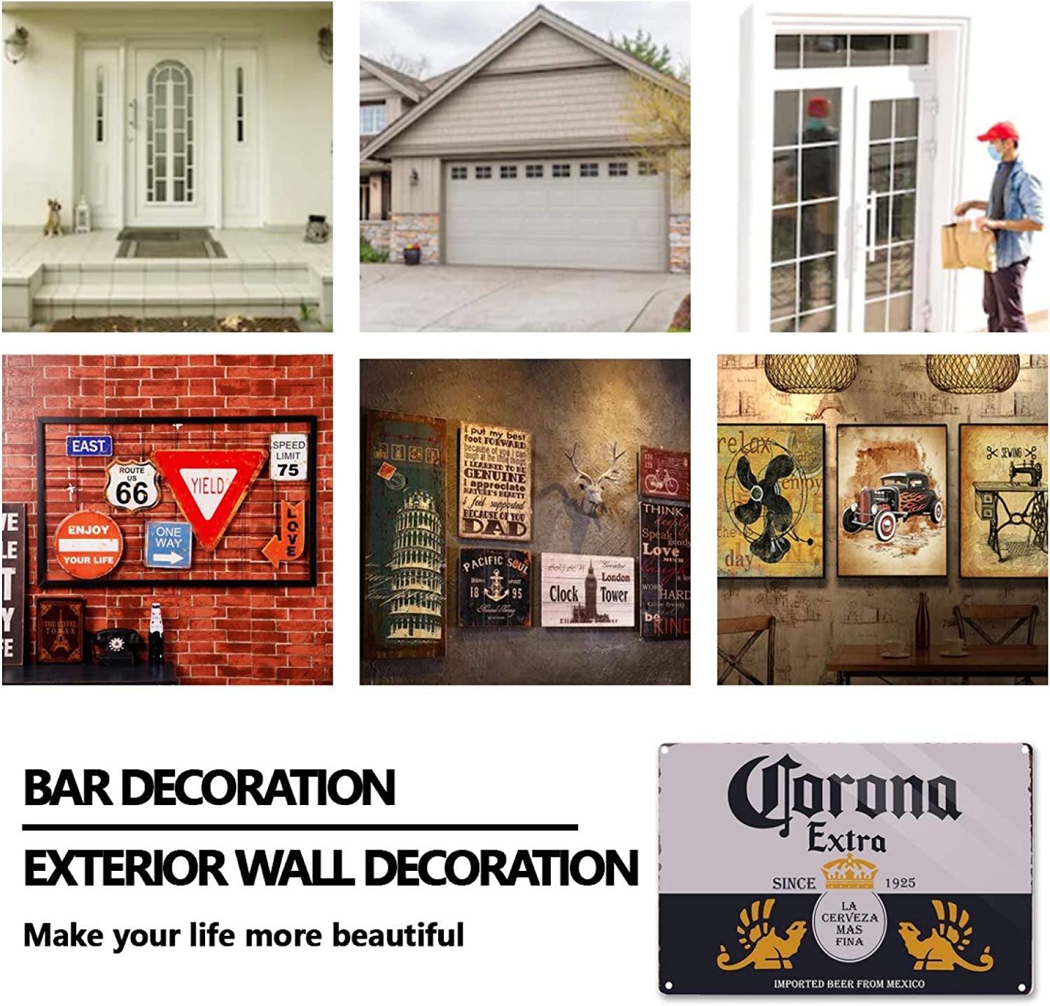 Bundle: Metal Beer Signs - Beer Signs for Man Cave and Bar Rules 4 Pieces Antique Gas Signs Man Cave Shed Office Craft Room Living Room Bar Signs for Backyard Man Cave