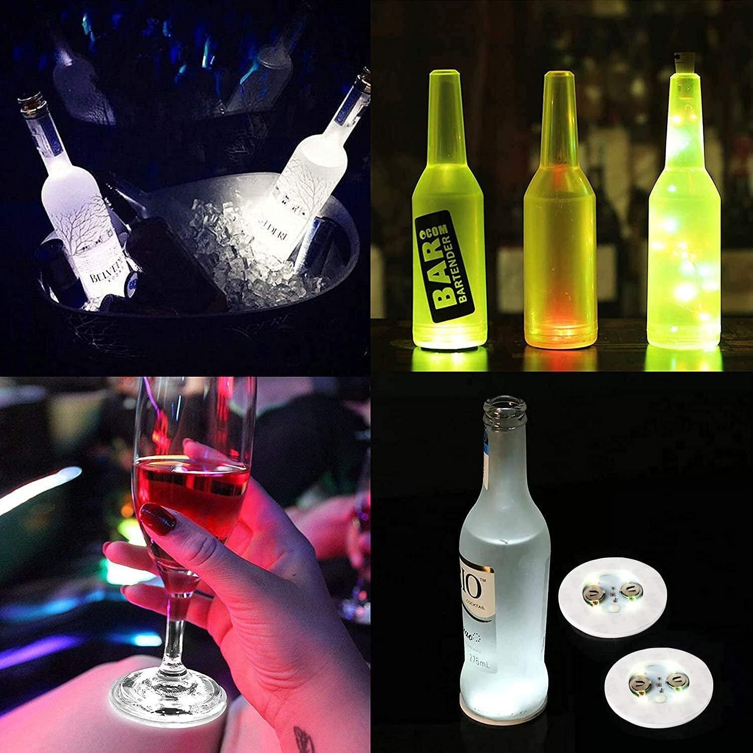 LOGUIDE LED Coaster,Light up Coasters,Led Bottle Lights, Bottle Glorifier,Led Sticker Coaster Discs Light up for Drinks,Flash Light up Cup Coaster Flashing Shots Light (Cool-White)
