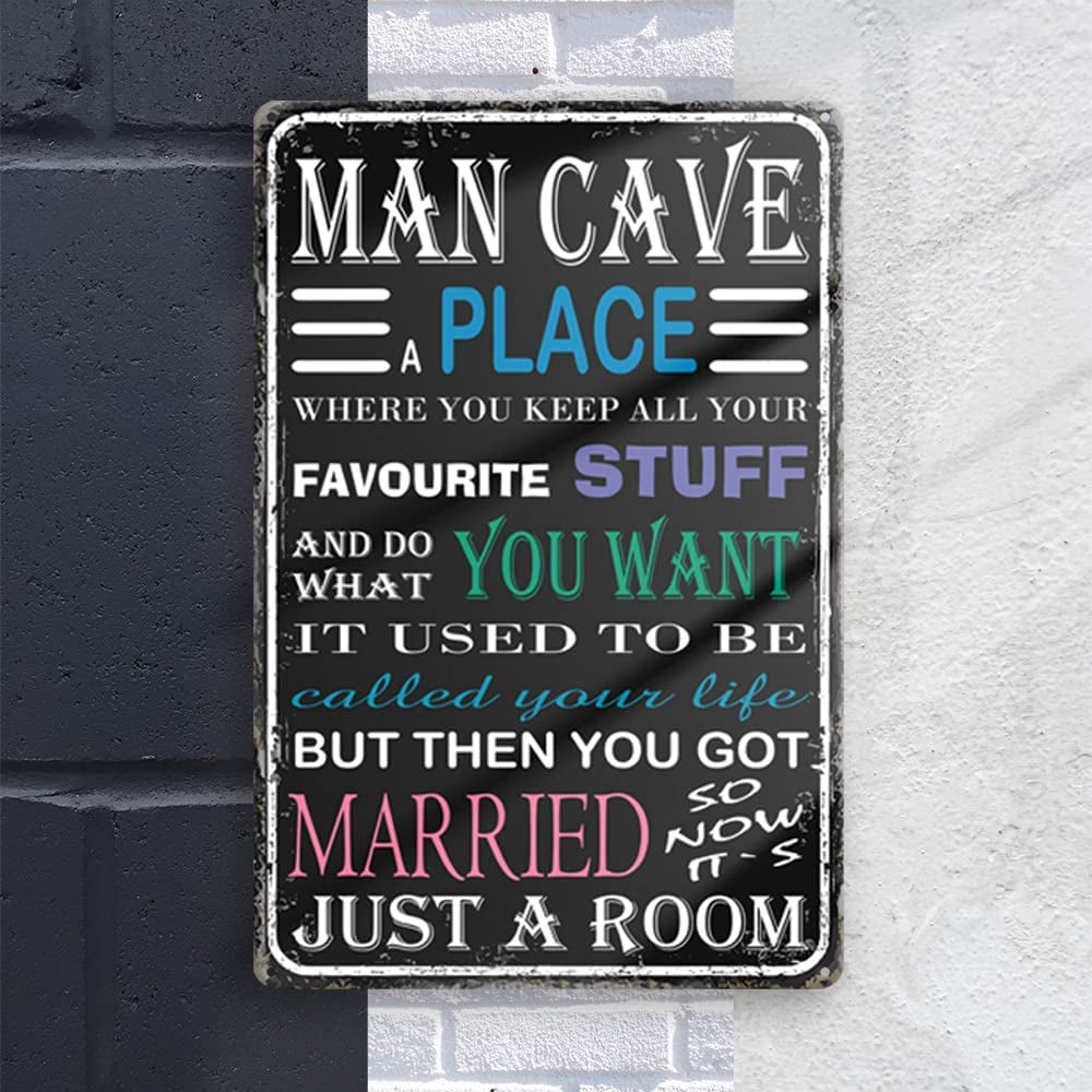 Man Cave Decor Furniture - Vintage Man Cave Tin Metal Sign Flags Funny Gifts Cute Stuff Suitable Wall of Home Garage Backyard Parking - Cool Stuff for Your Room Decorate Unique Accessories 7.9X11.8 Inch - Men Cave Place Stuff Retro