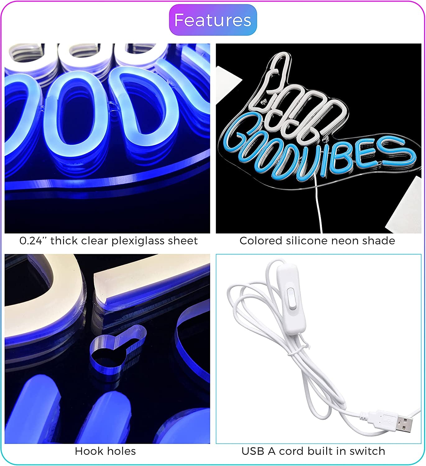 Good Vibes Neon Sign Light for Wall Décor Good Vibes Only Hand Neon Signs Bedroom Game Room Light up LED Wall Sign Cool Things for Teen Room Sign Gamer Gift Party Holiday (2 - Good Vibes - Blue)