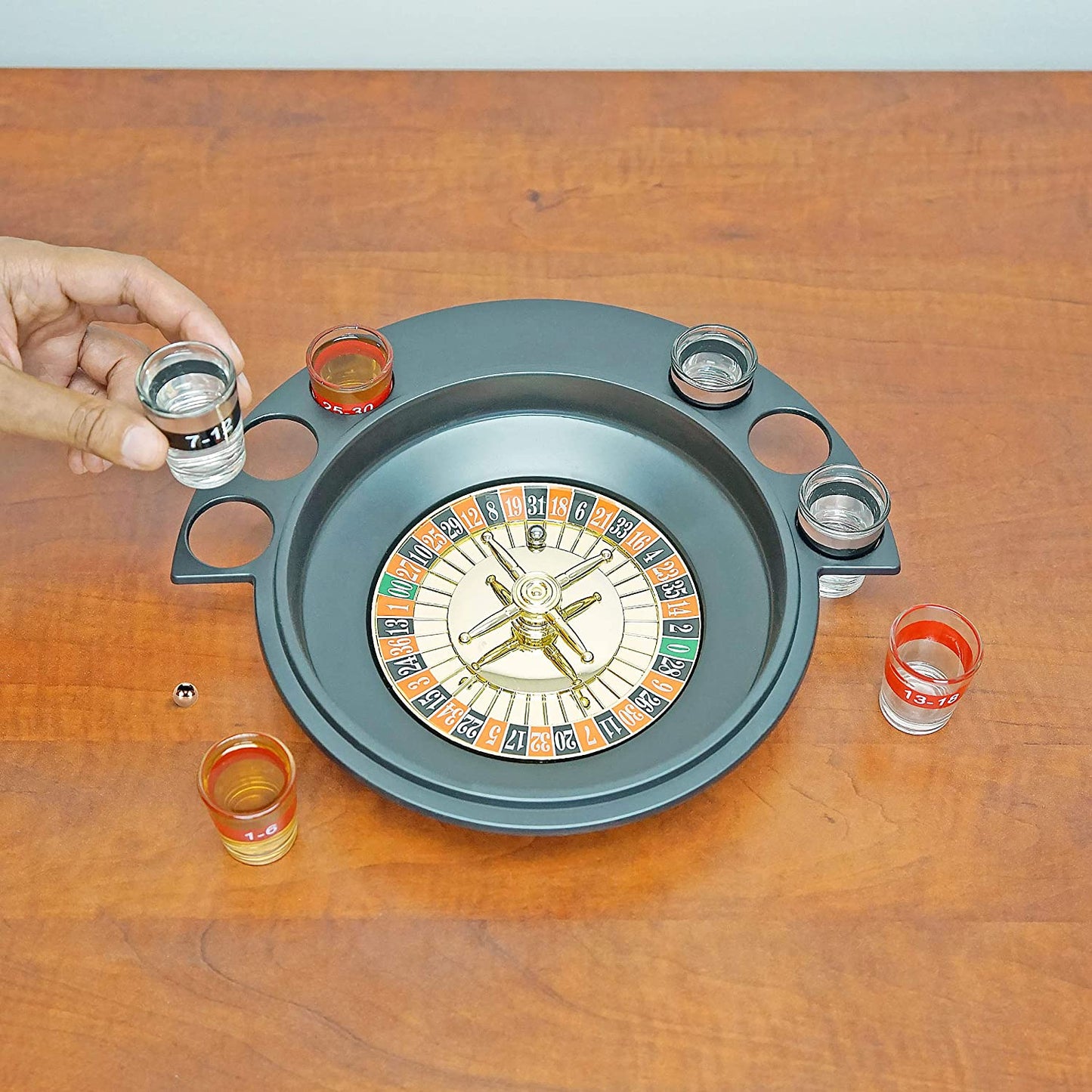Shot Glass Roulette Drinking Game Set with 2 Balls and 6 Shot Glasses