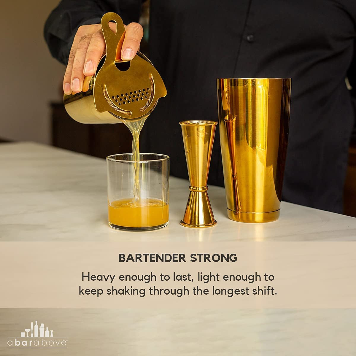 Gold Cocktail Shaker Set – 4-Piece Gold Bartender Kit for Business or Home Bar – Includes Hawthorne Strainer & Japanese Jigger – Professional Bar Accessories for the Home Bar Set