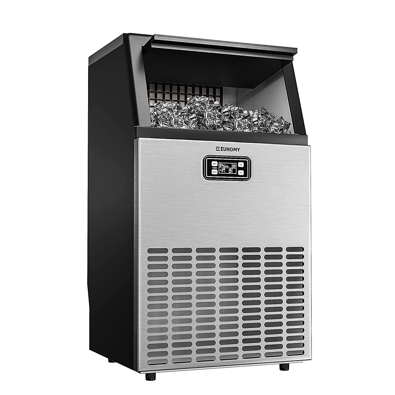 Euhomy Commercial Ice Maker Machine, 100Lbs/24H Stainless Steel under Counter Ice Machine with 33Lbs Ice Storage Capacity, Freestanding Ice Maker.
