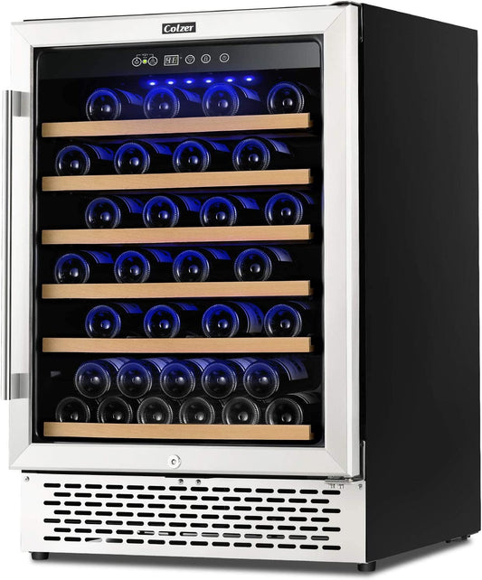 Premium 24 Inch Wine Cooler, 51 Bottle Wine Fridge with 2 Locks Humidity Control Intelligent Digital Upgrade Compressor Built in or Freestanding Wine Cellars for Home Office Bar