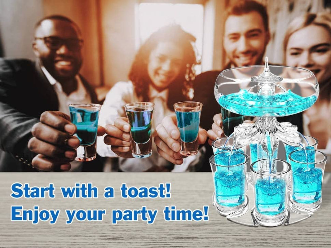 Shot Dispenser with 6 Shot Glasses Set - Party Drink Dispenser Liquor Dispenser and Holder Shot Pourer for Beverage | Cider | Liquor | Cocktail - Fun Bar Accessories Home Gifts (V2)