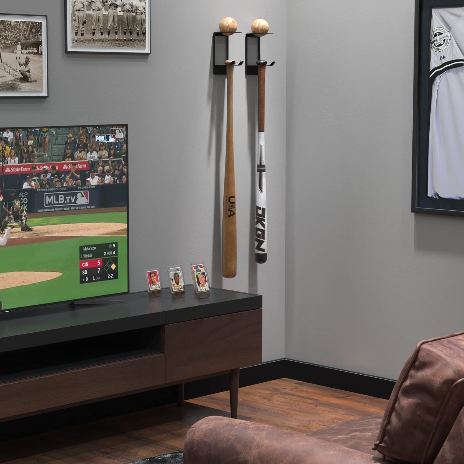 Baspo Baseball Bat & Baseball Holder Wall Storage Rack for Man Cave Decor and Kids Room Decor Set of 2