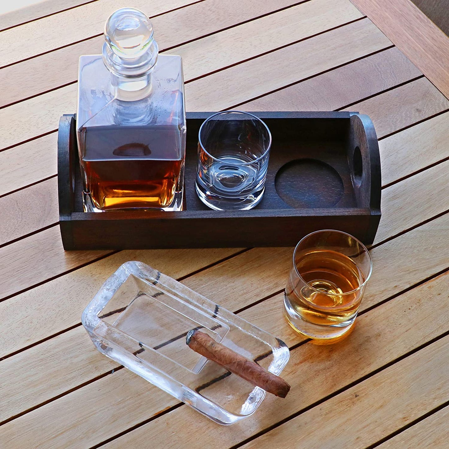 Large Heavy Glass Cigar Ashtray for Men, Outdoor Ash Tray for Patio, Cigar Lovers Gift Set for Smokers Mens (Rectangular Large)