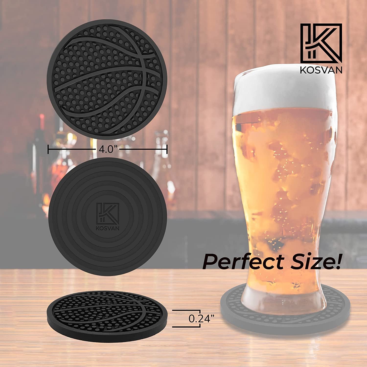 Silicone Sports Coasters by  - Set of 6 - Protection for Any Table Type - Fits Any Size of Drinking Glasses - Slip Resistant - Easy to Clean - Basketball
