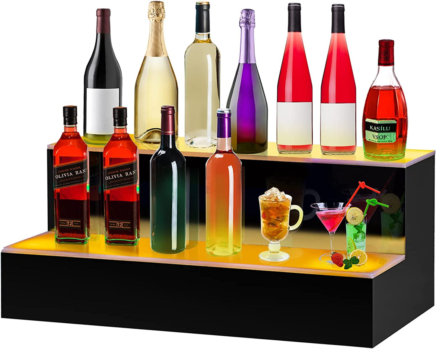 LED Lighted Liquor Bottle Display Shelf, 40-Inch LED Bar Shelves for Liquor, 2-Step Lighted Liquor Bottle Shelf for Home/Commercial Bar, Acrylic Lighted Bottle Display with Remote & App Control